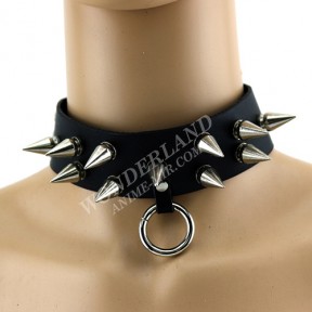 Чокер черный широкий с шипами и кольцом / O ring choker necklace with spikes